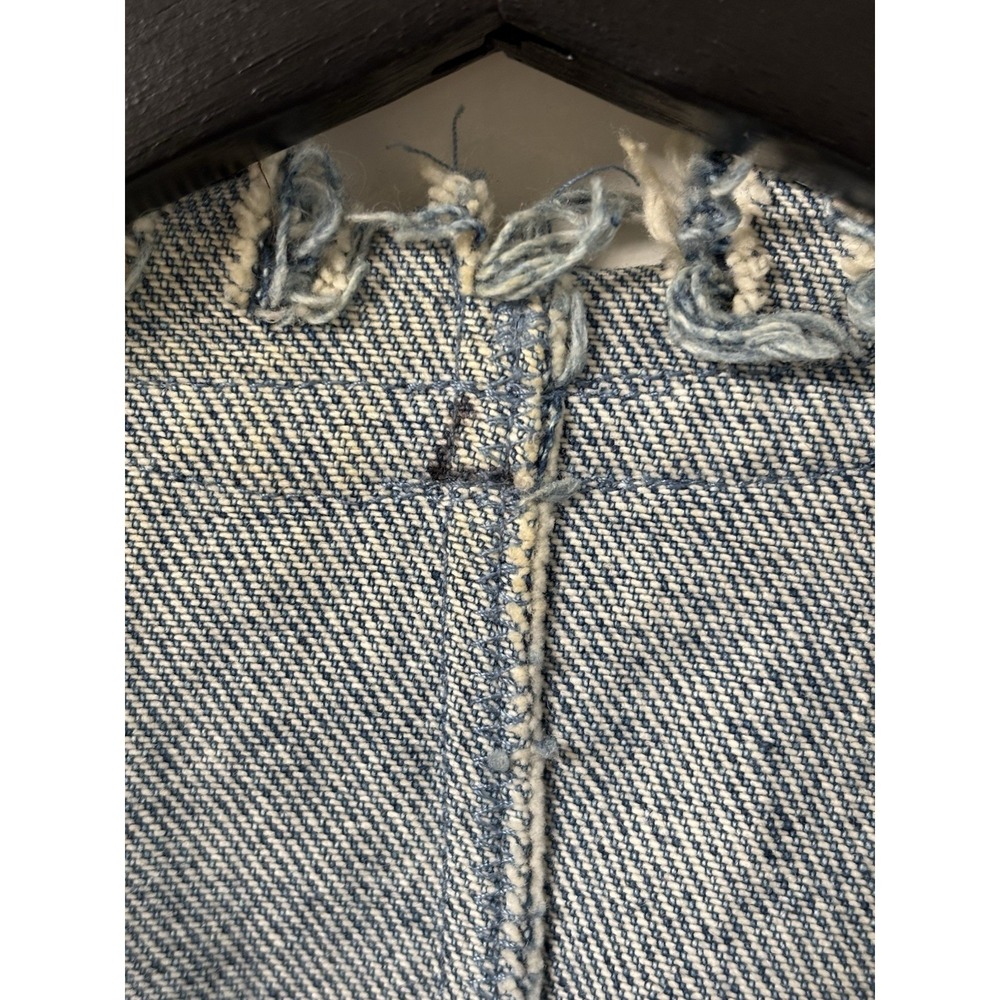 Vintage Boho Rag Denim Jean Jacket Frayed Fringe Heart Pockets Handmade Funky L - Picture 2 of 10